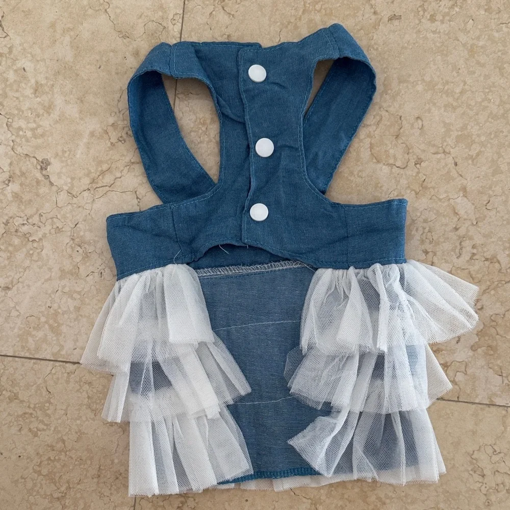 Dog Dress in Denim with White Tulle Size L